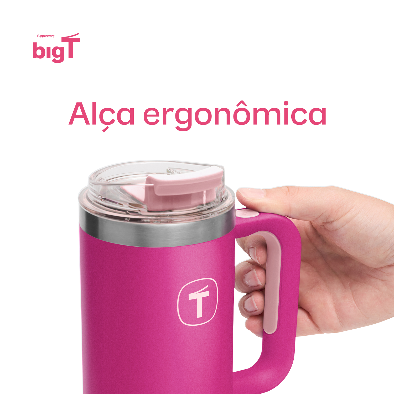 Copo Térmico Big T Com Canudo 1,1L Rosa
