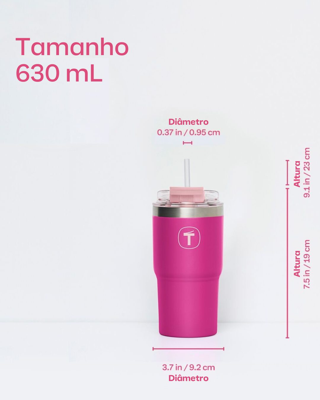 Copo Térmico Big T Com Canudo 630ml Rosa