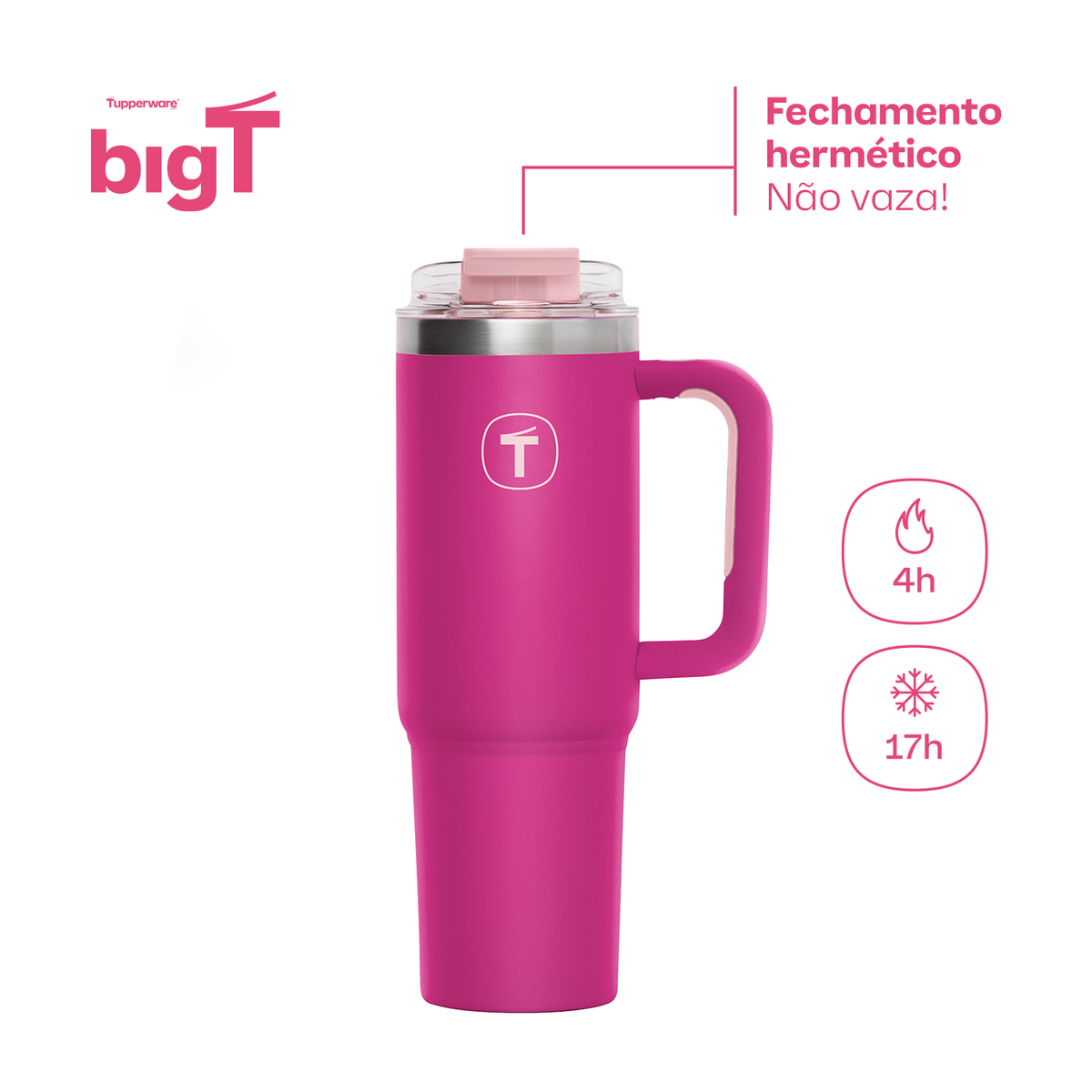 Copo Térmico Big T Com Canudo 1,1L Rosa