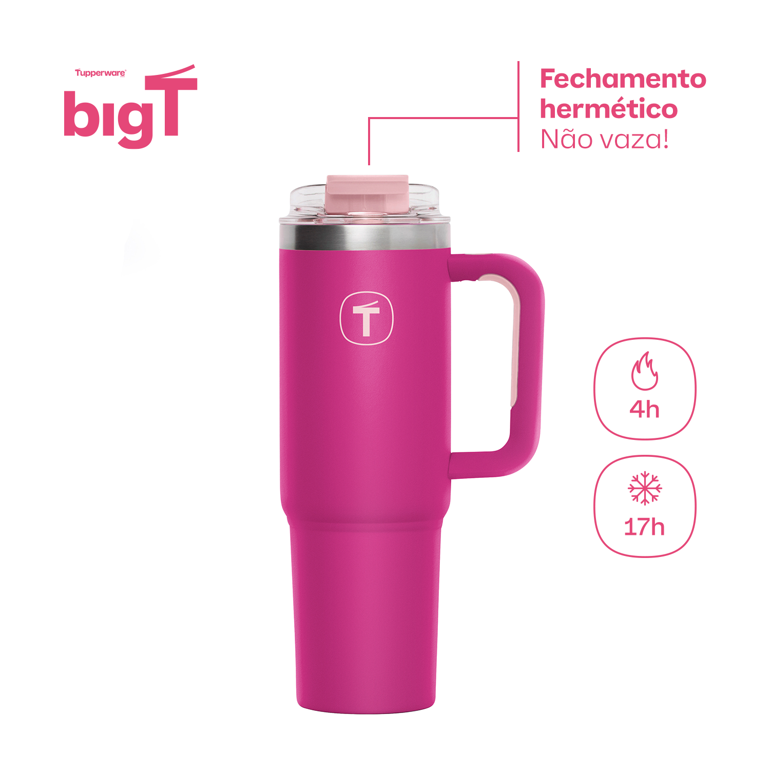 Copo Térmico Big T Com Canudo 1,1L Rosa