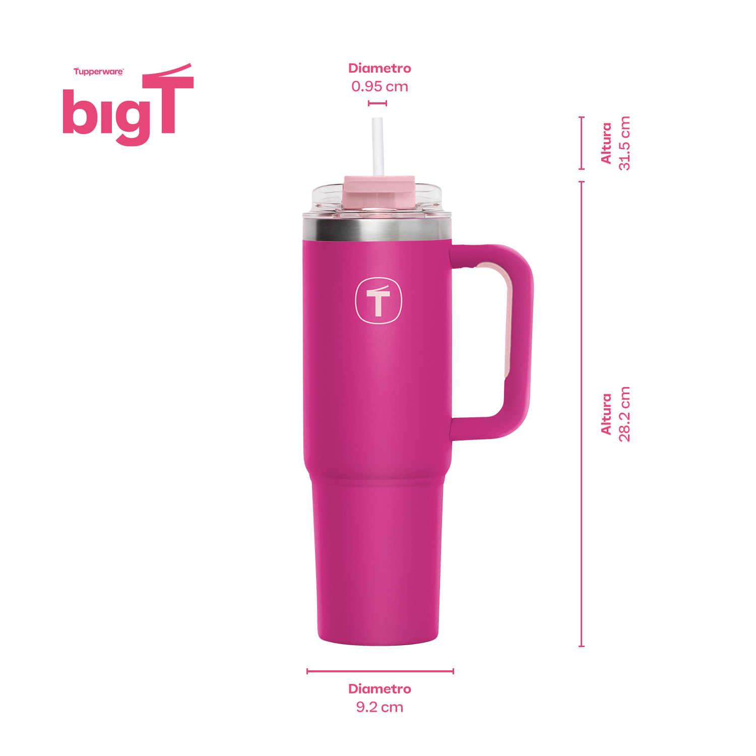Copo Térmico Big T Com Canudo 1,1L Rosa