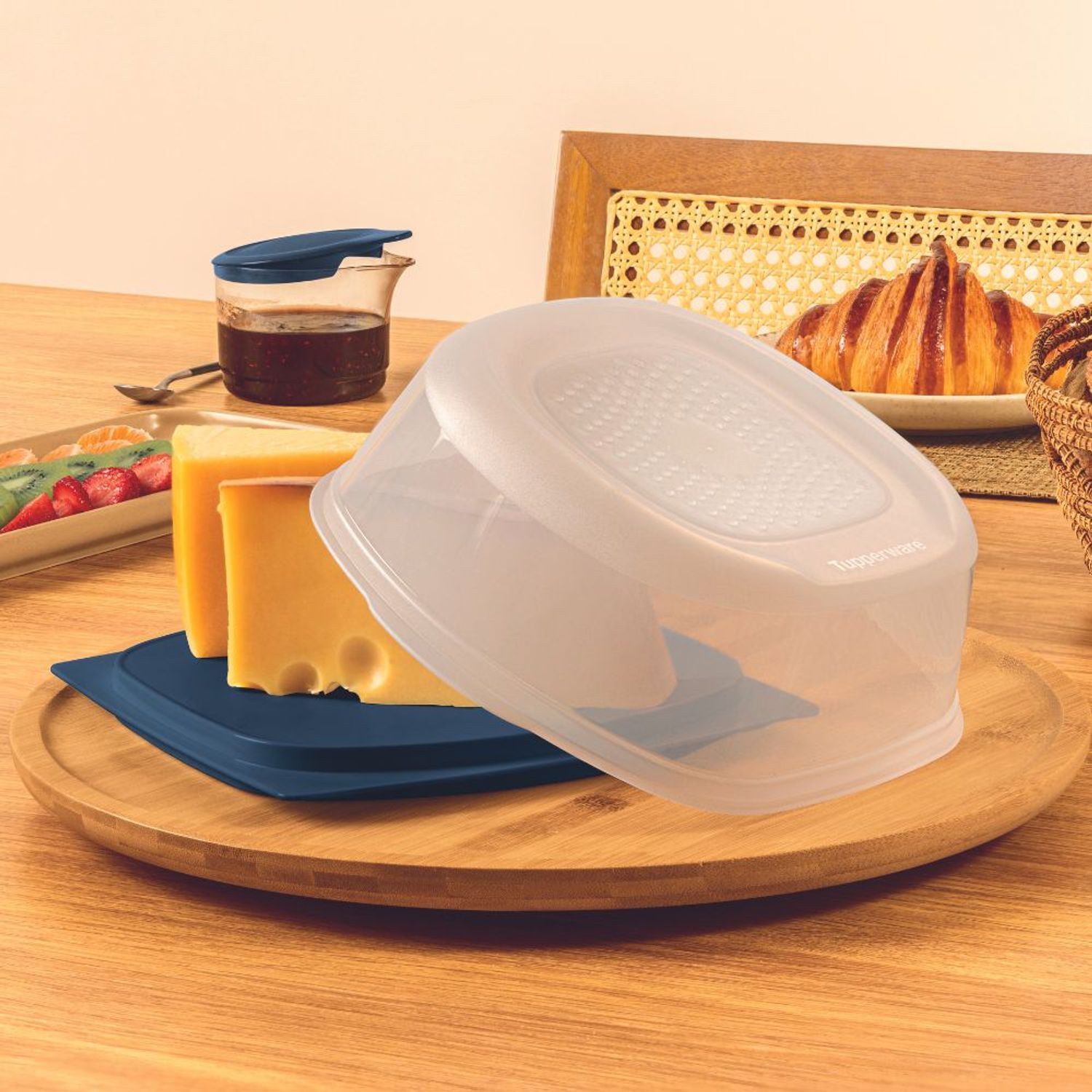 Queijeira Smart Quadrada Pequena Tupperware Azul Mineral